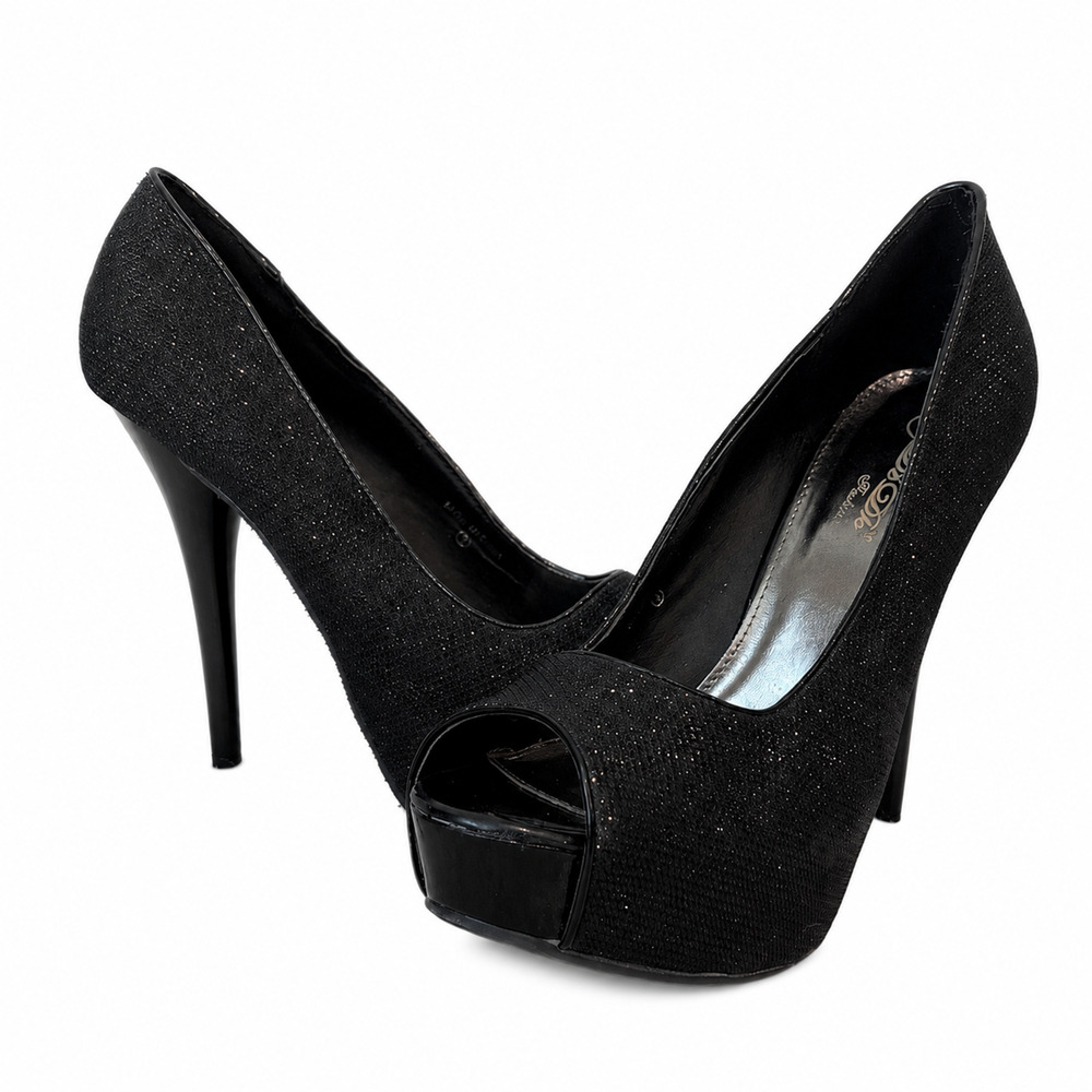 City Chic Collection Black Glitter Peep Toe Platform Stiletto Heels Women’s 9